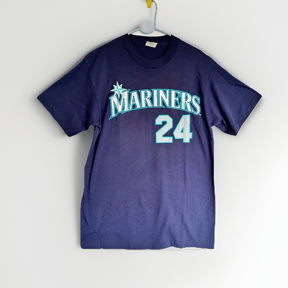 VTG Ken Griffey Jr #24 Seattle Mariners Majestic Blue T-Shirt Single Stitch Sz L